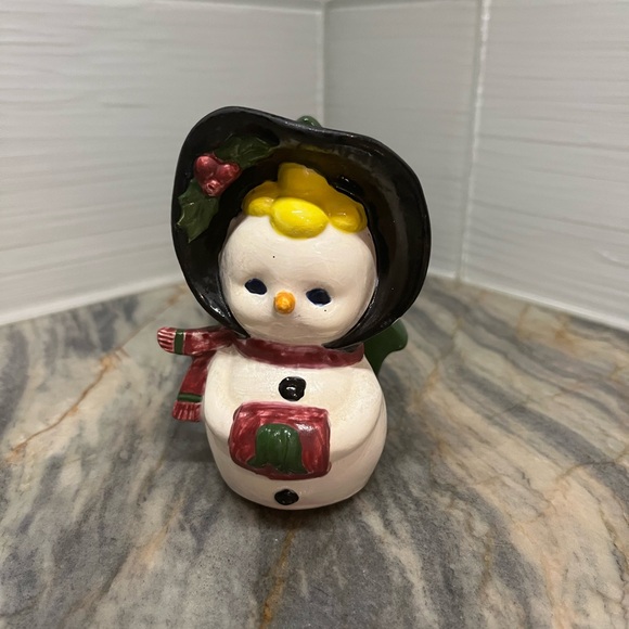 Vintage Christmas Lady Snowman Ceramic Napkin Holder ES Molds
Approx 4.5” tall - Picture 2 of 9